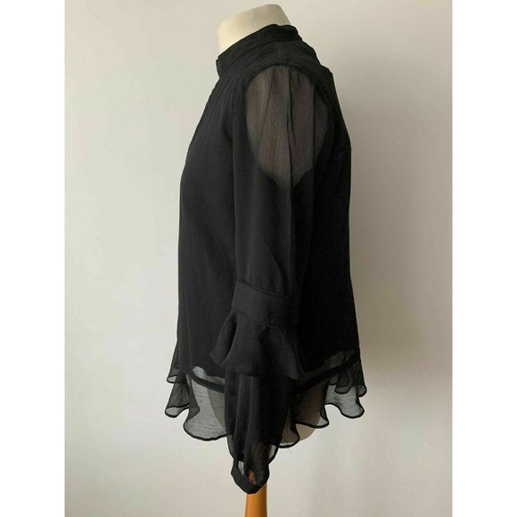 Sosandar Black Ruffle Sleeve High Neck Blouse Size 10 Key Hole Detail - Picture 4 of 5